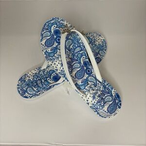 Calypso St Barth Mariner Flip Flops Sandals,Blue + White, Rhinestone Star, Sz 8